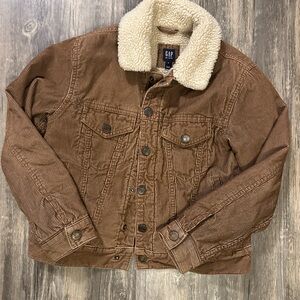 GAP Brown Corduroy Shirt Jacket with Sherpa Collar